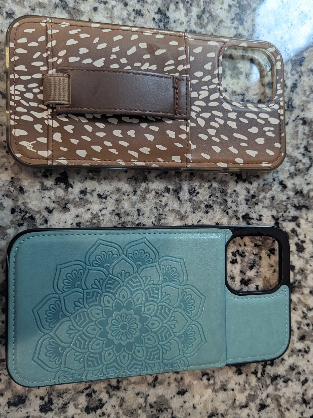 Phone Wallet Case with Strap - Brown & Teal (Brand: )